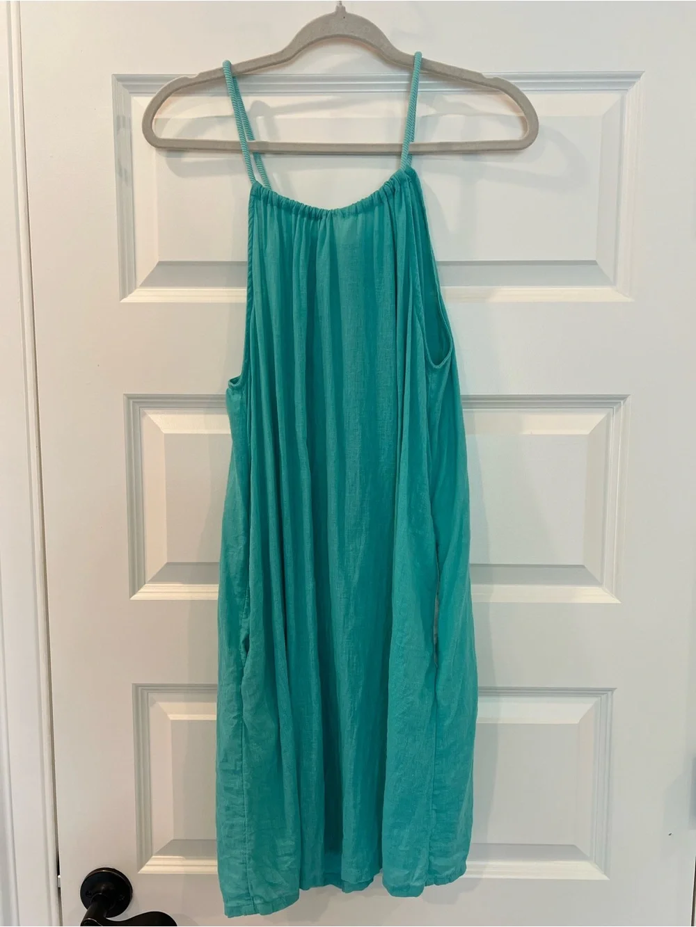 C&C California Aqua Beach Cover Up Dress Pockets Shell Tie Back Size Large